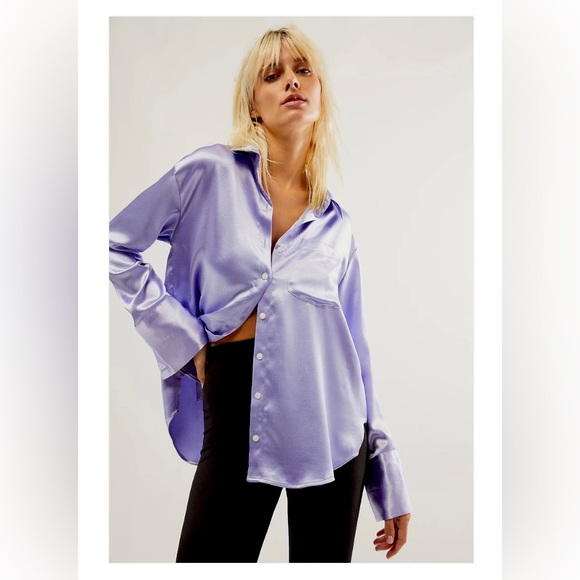 Free People Shooting for the Moon Button Down Shirt ✨ Heavenly Lavender Size M - Picture 3 of 13